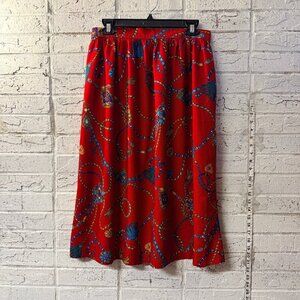 ❤️ Vintage Southern Lady Red Chain Print Midi Skirt | Size 13/14 Statement Skirt